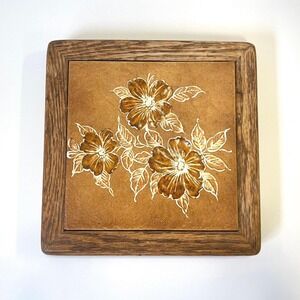 Floral trivet- vintage tile hot- pad plant holder- MCM decor